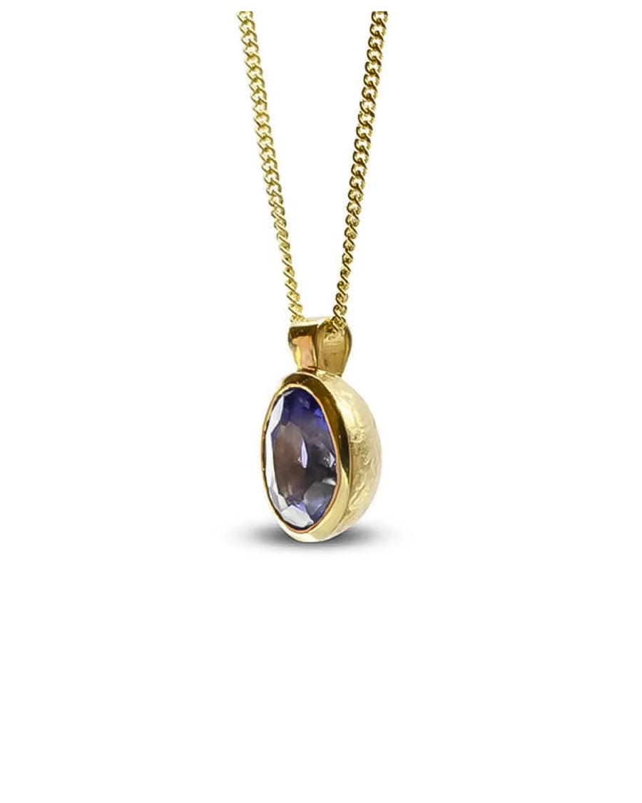 Oval sapphire pendant on 18ct yellow gold chain, elegant handmade jewellery