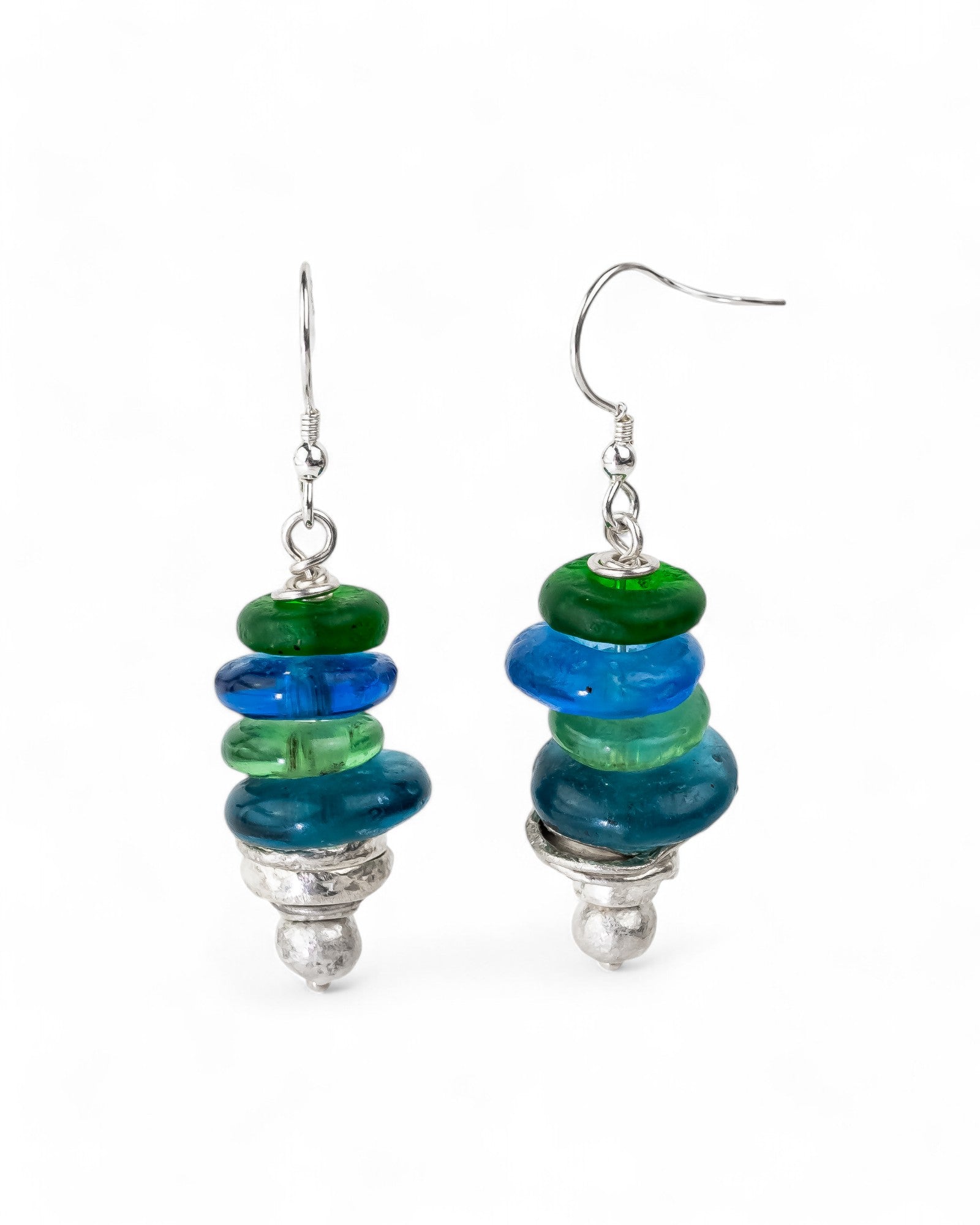 African Recycled Blue Glass Bead Drop Earrings Earrings Pruden and Smith