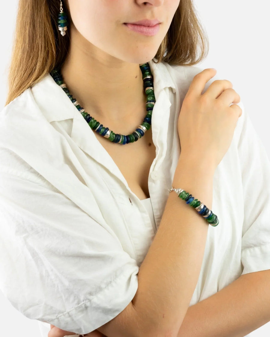 African Recycled Blue Glass Bead Necklace Necklace Pruden and Smith