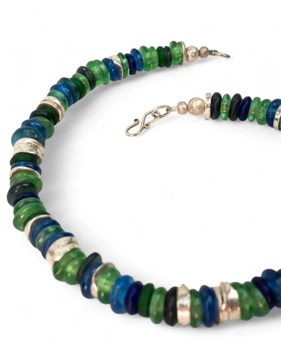 African Recycled Blue Glass Bead Necklace Necklace Pruden and Smith