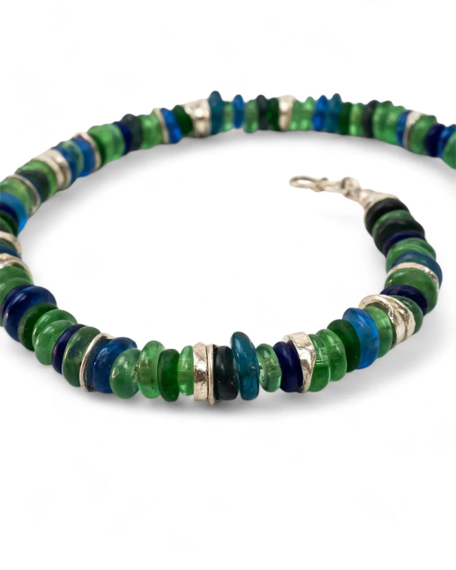 African Recycled Blue Glass Bead Necklace Necklace Pruden and Smith
