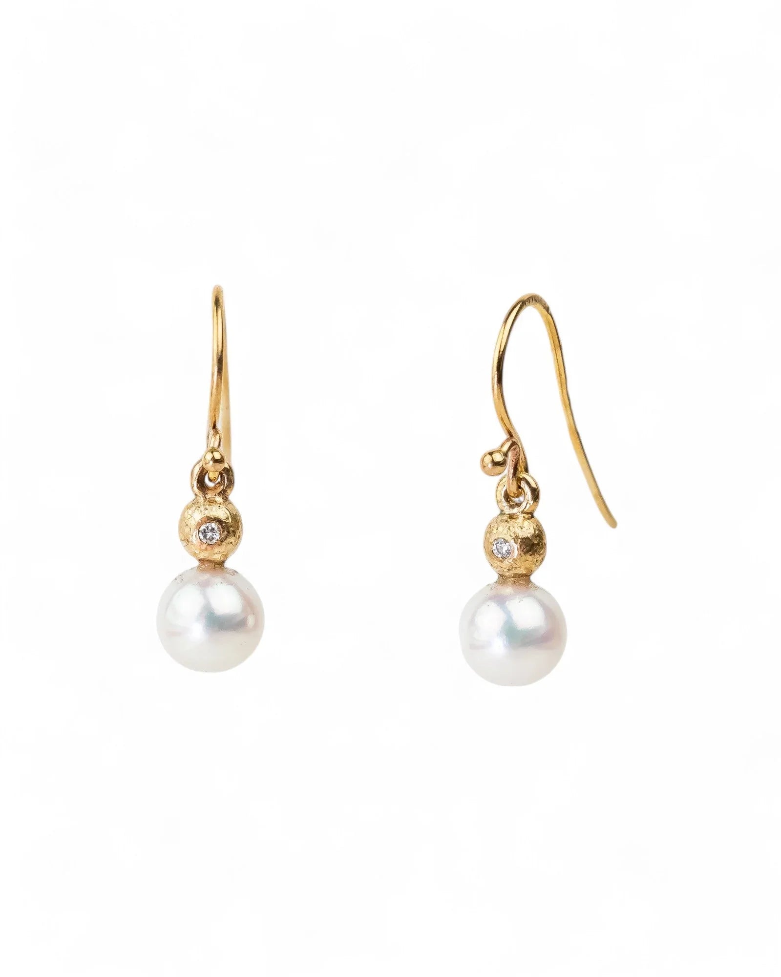 Akoya Pearl and Diamond Yellow Gold Drop Earrings Earrings Pruden and Smith
