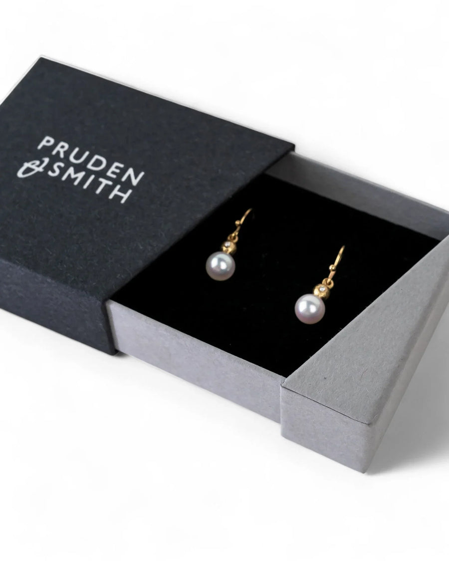Akoya Pearl and Diamond Yellow Gold Drop Earrings Earrings Pruden and Smith