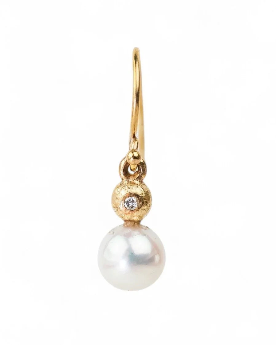Akoya Pearl and Diamond Yellow Gold Drop Earrings Earrings Pruden and Smith