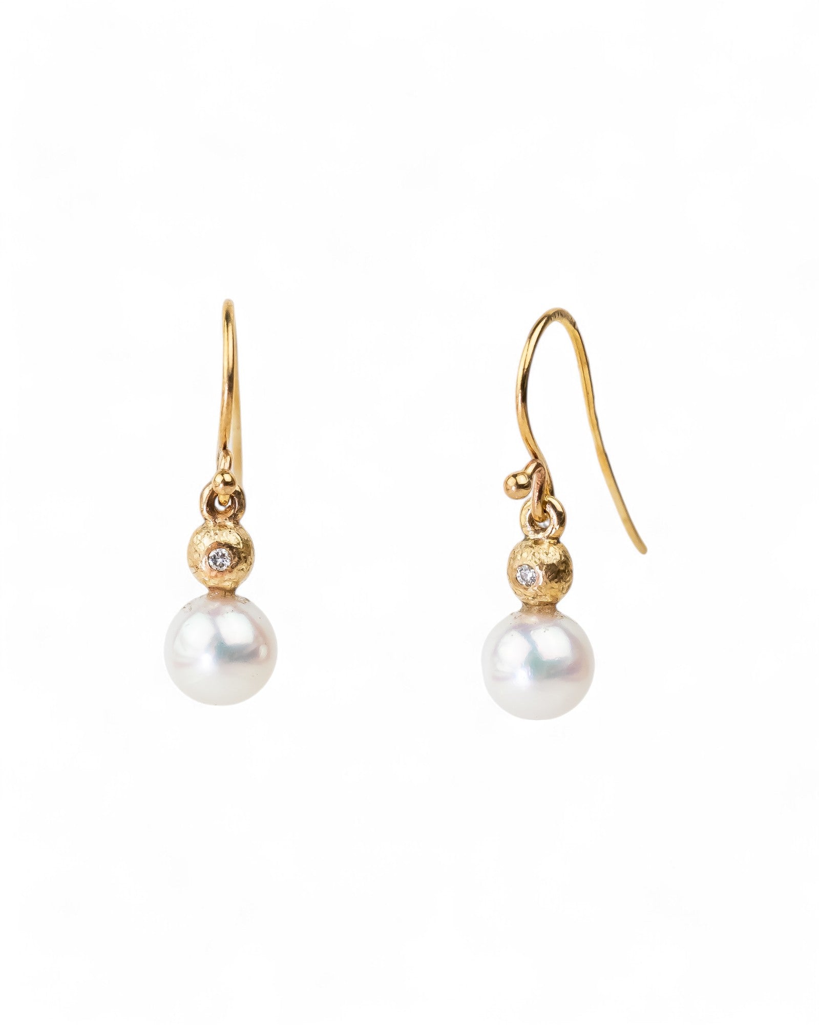 Akoya Pearl and Diamond Yellow Gold Drop Earrings Pruden and Smith