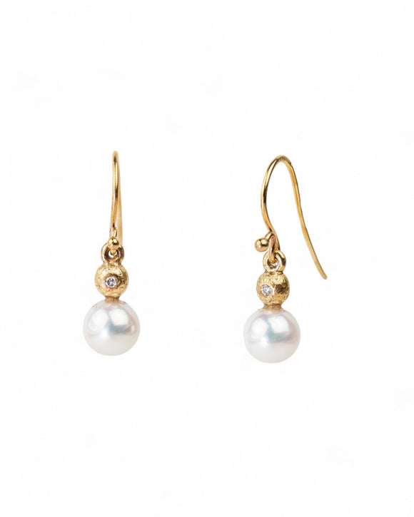 Akoya Pearl and Diamond Yellow Gold Drop Earrings Earrings Pruden and Smith