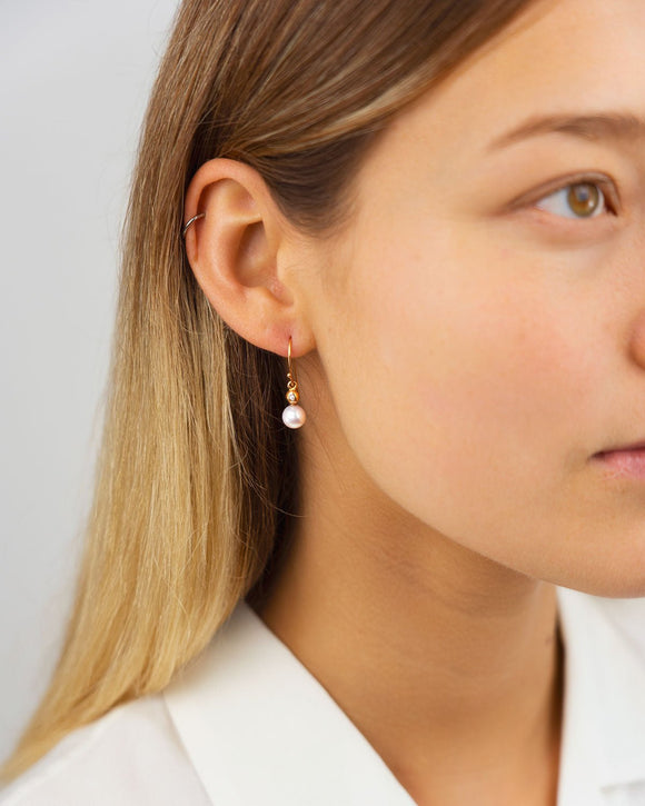 Akoya Pearl and Diamond Yellow Gold Drop Earrings Earrings Pruden and Smith