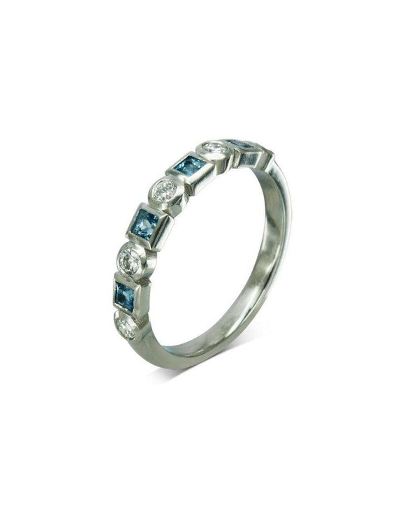 Alternating Aquamarine Diamond Platinum Half Eternity Ring Ring Pruden and Smith