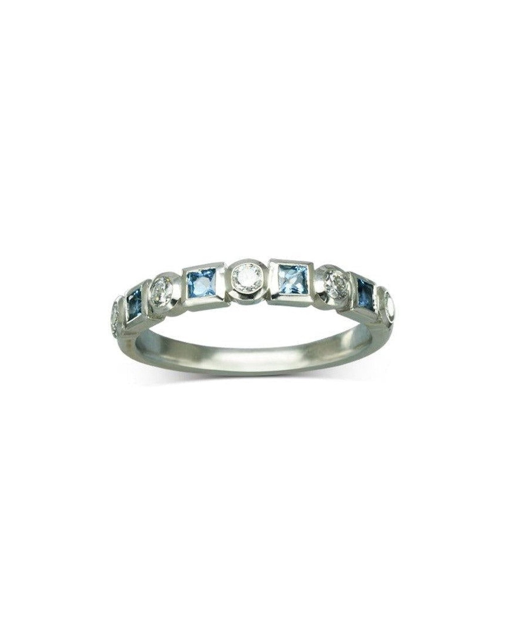 Alternating Aquamarine Diamond Platinum Half Eternity Ring Ring Pruden and Smith 40% Set Band