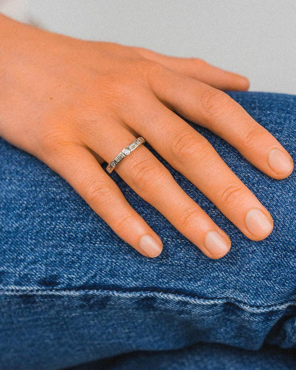 Alternating Baguette and Bead Half Eternity Ring Ring Pruden and Smith