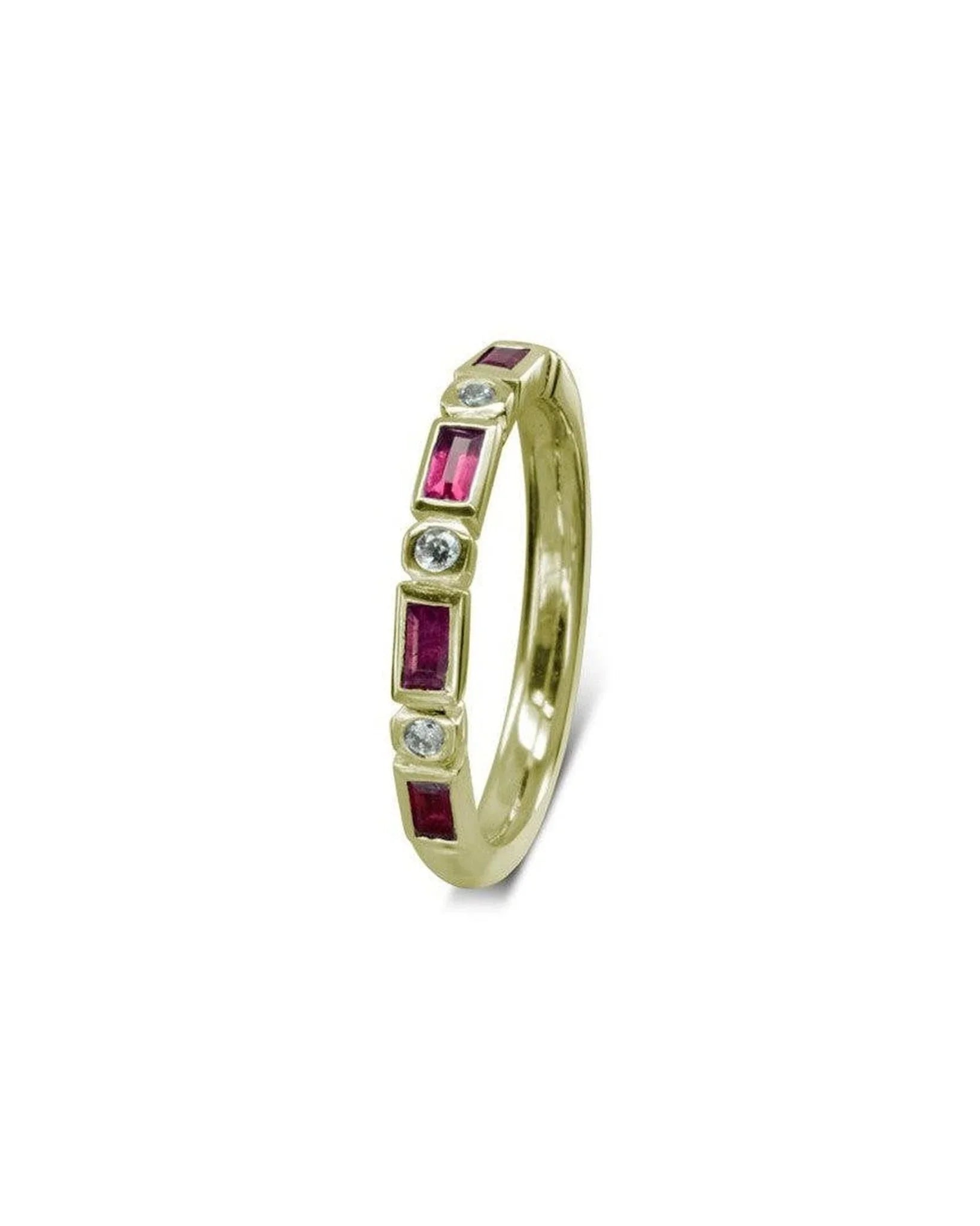 Alternating Baguette Ruby and Diamond Yellow Gold Eternity Ring Ring Pruden and Smith Default Title
