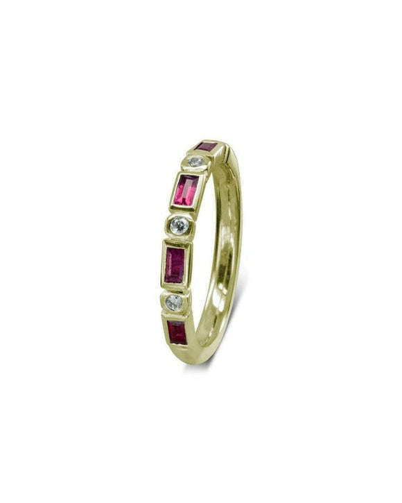 Alternating Baguette Ruby and Diamond Yellow Gold Eternity Ring Ring Pruden and Smith Default Title