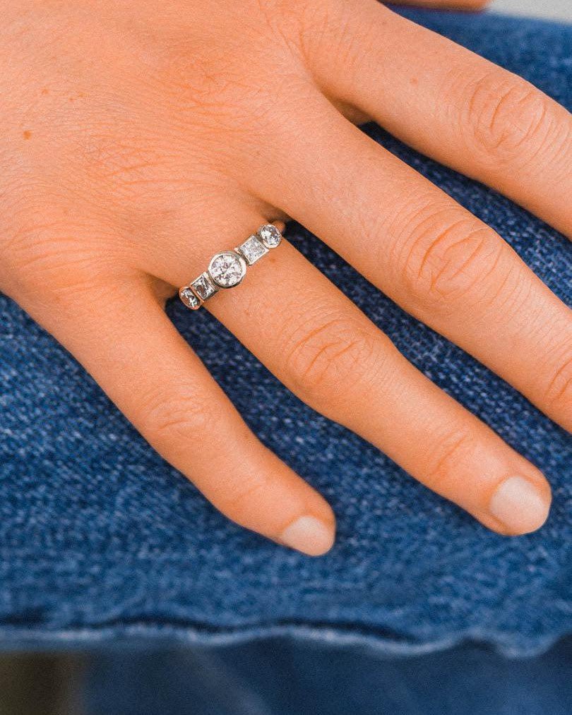 Alternating Princess Cut and Round Diamond Ring Ring Pruden and Smith