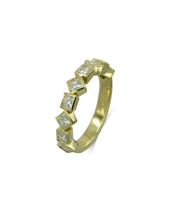 Alternating Princess Cut Diamond Half Eternity Ring Ring Pruden and Smith 18ct Yellow Gold