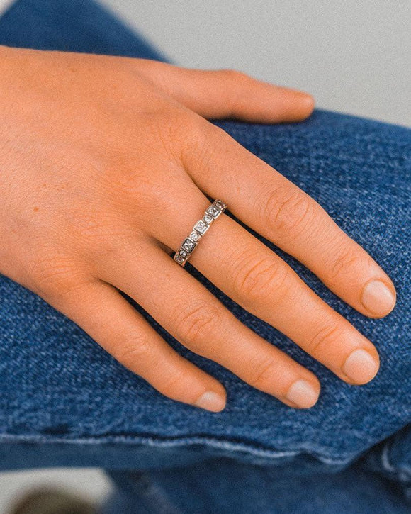 Alternating Yellow Gold Peridot and Diamond Full Eternity Ring Ring Pruden and Smith