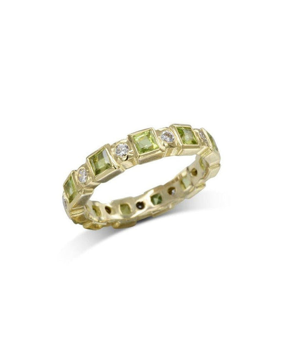 Alternating Yellow Gold Peridot and Diamond Full Eternity Ring Ring Pruden and Smith Default Title