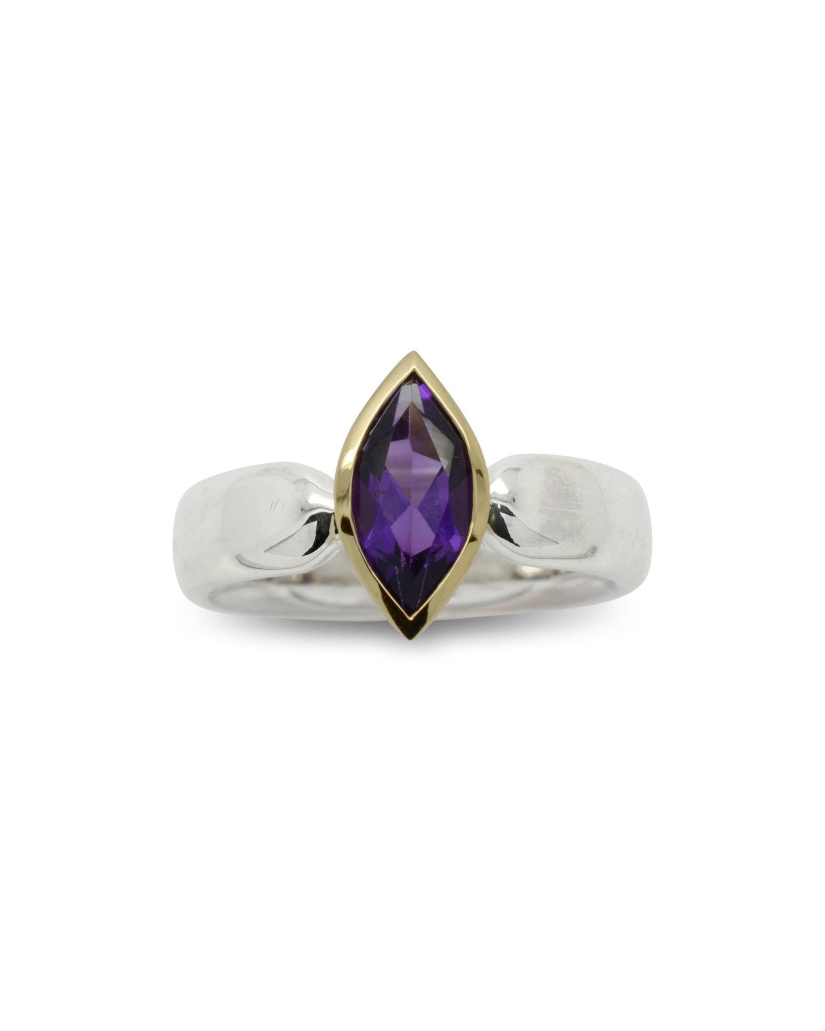 Amethyst Marquise Silver and Yellow Gold Ring Ring Pruden and Smith