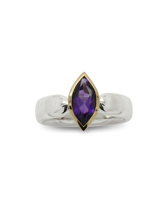 Amethyst Marquise Silver and Yellow Gold Ring Ring Pruden and Smith