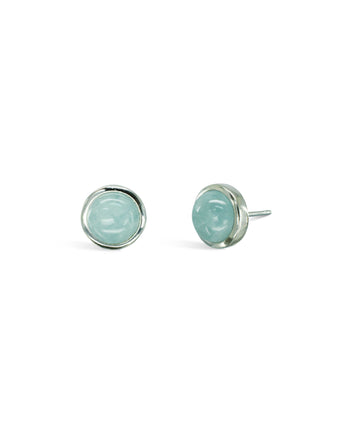 Aquamarine Cabochon Earstuds in Silver Earstuds Pruden and Smith   