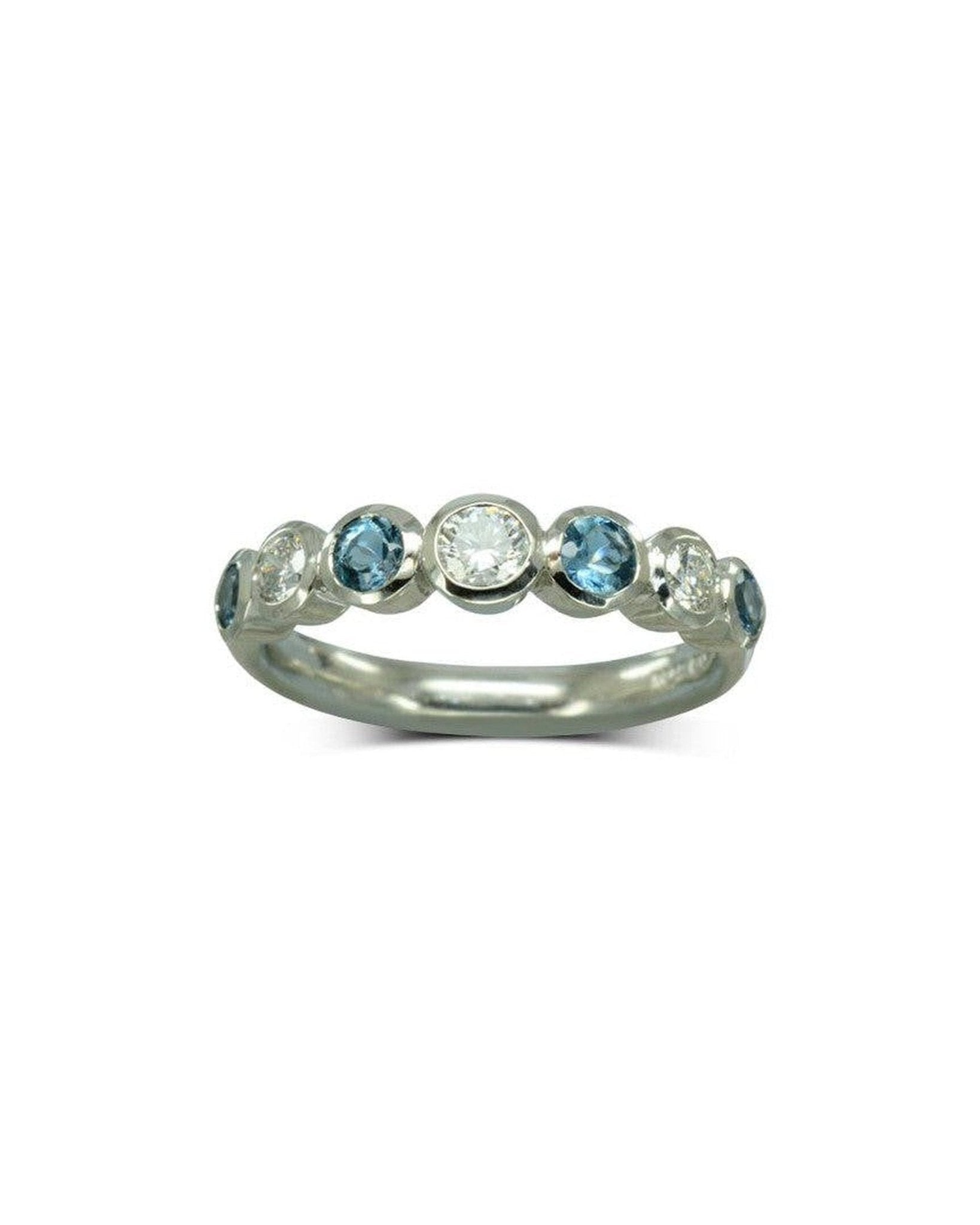 Aquamarine Diamond Platinum Eternity Ring Ring Pruden and Smith