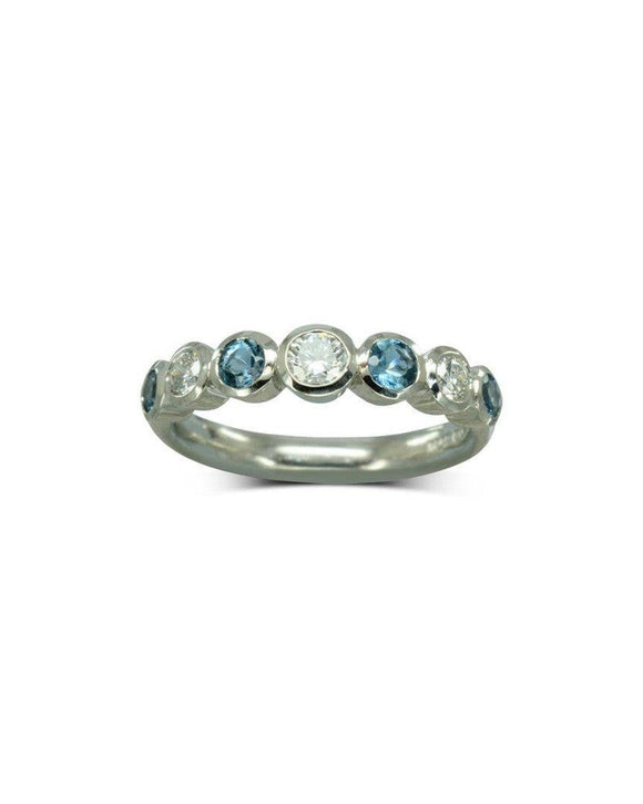 Aquamarine Diamond Platinum Eternity Ring Ring Pruden and Smith