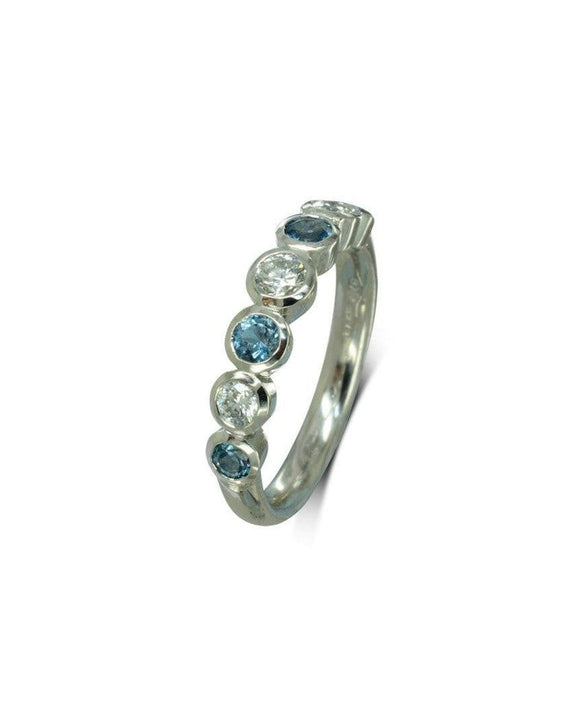 Aquamarine Diamond Platinum Eternity Ring Ring Pruden and Smith
