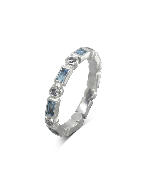 Aquamarine Diamond Platinum Full Eternity Ring Ring Pruden and Smith