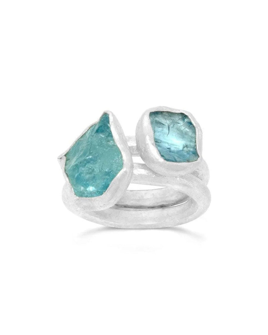 Aquamarine Rough Cut Stacking Rings Ring Pruden and Smith 