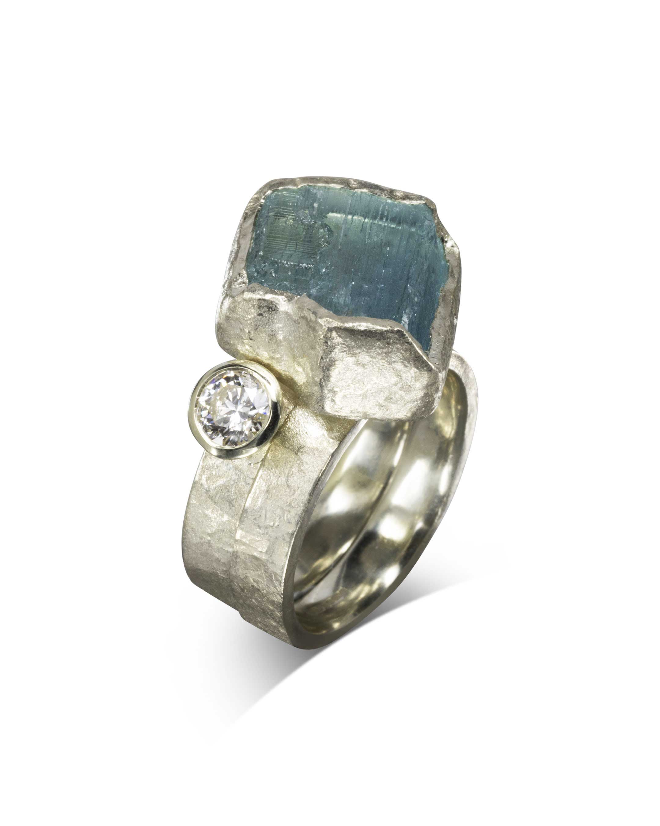 Unique-aquamarine-chunk-and-diamond-white-gold-stacking-ring-set