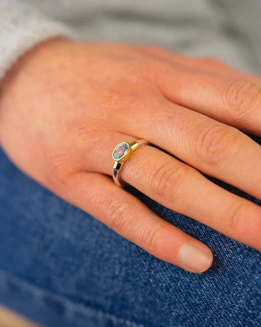Aquamarine with Gold Shoulders Ring Ring Pruden and Smith