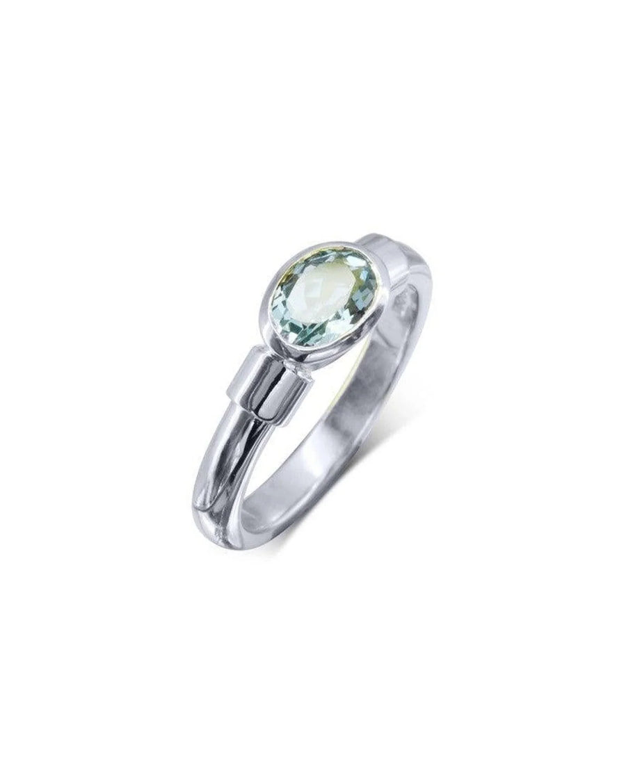 Handmade silver ring with oval aquamarine gemstone and unique organic band design