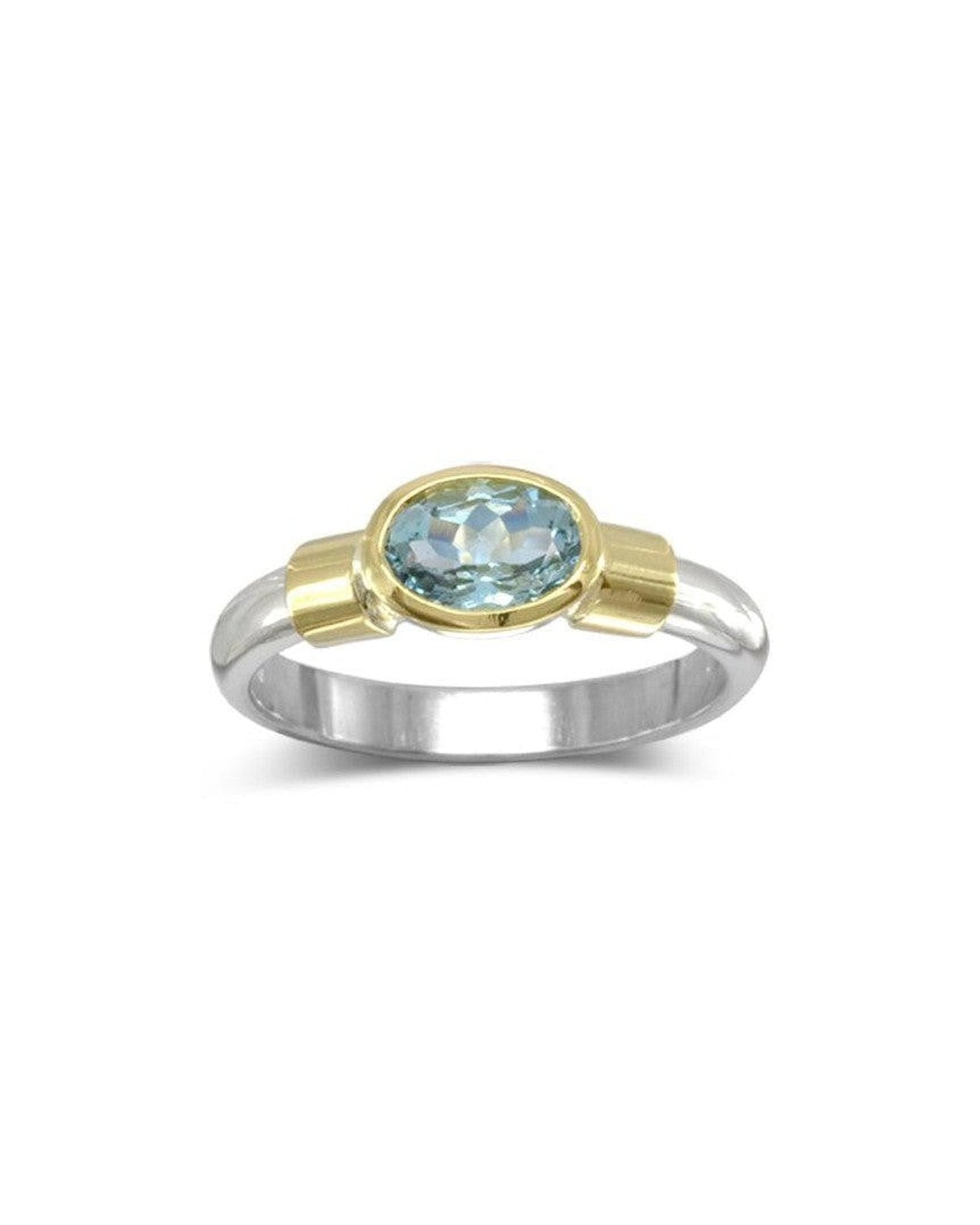 Aquamarine with Gold Shoulders Ring Ring Pruden and Smith 6x4mm Aquamarine