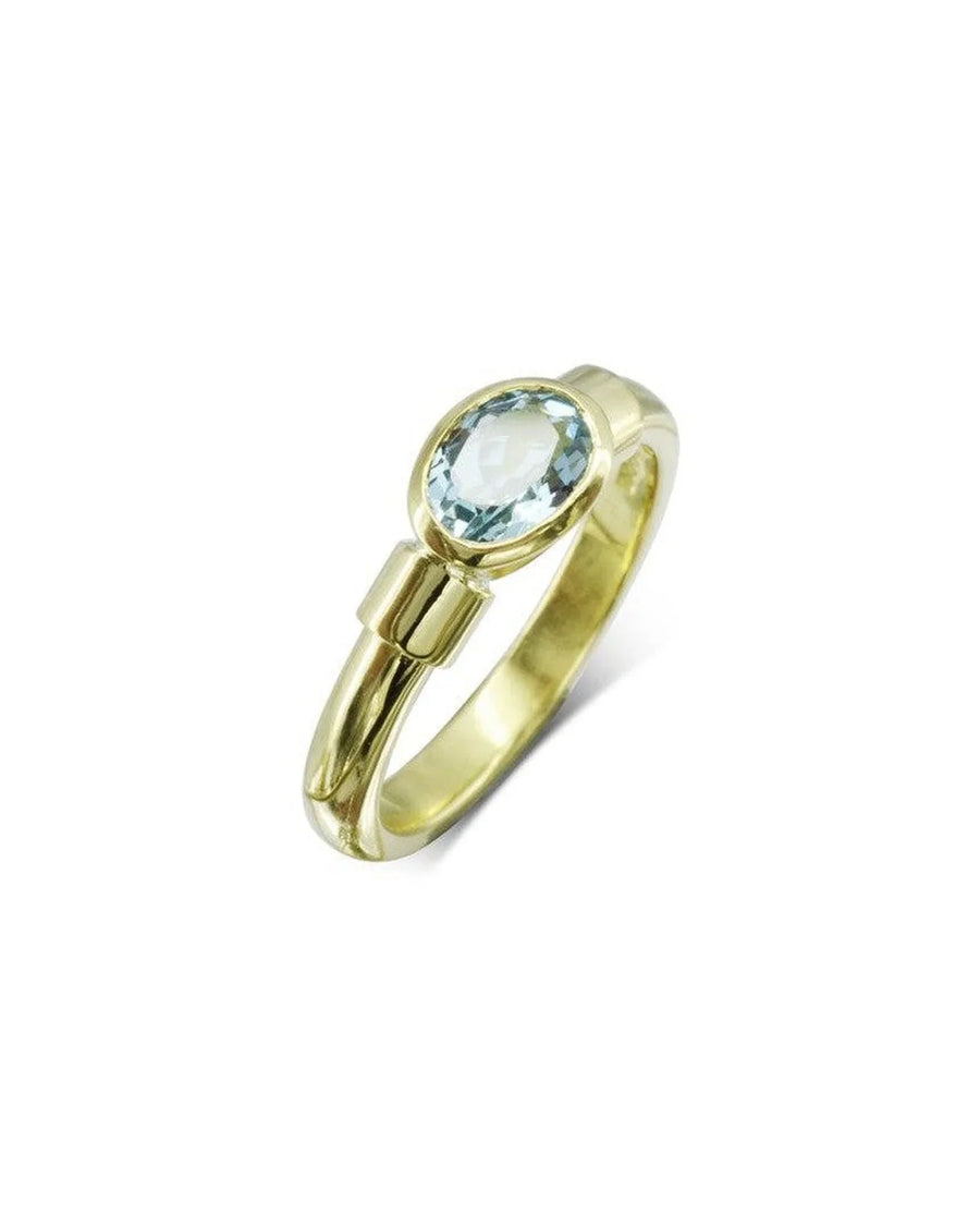 Handmade gold ring with oval aquamarine gemstone, unique luxury jewelry design