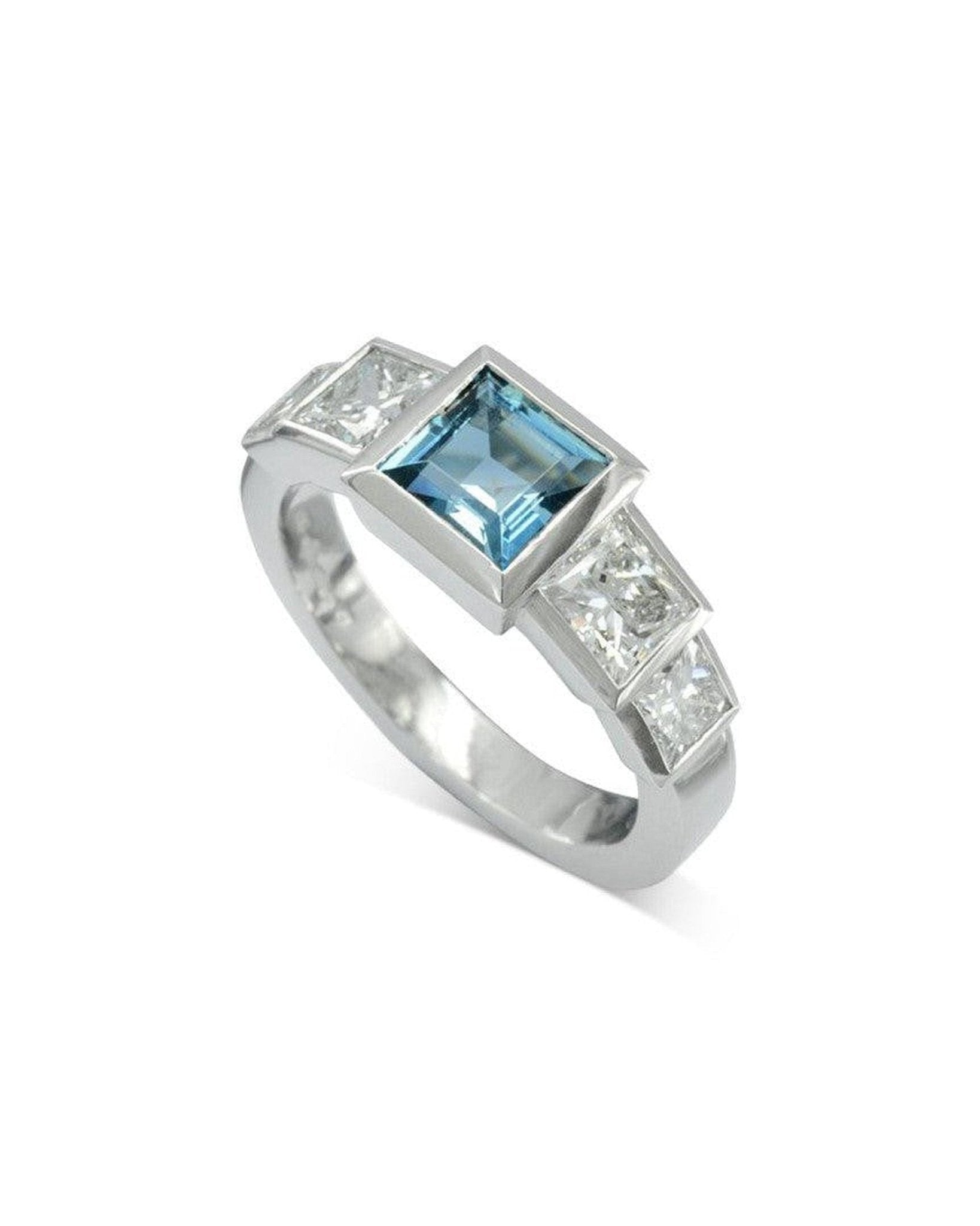 Art Deco Aquamarine Diamond Engagement Ring Ring Pruden and Smith
