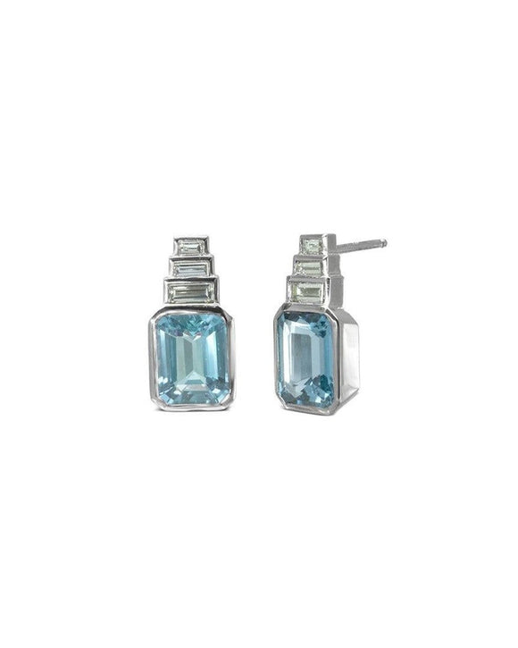 Art Deco Aquamarine Stud Earrings Earrings Pruden and Smith