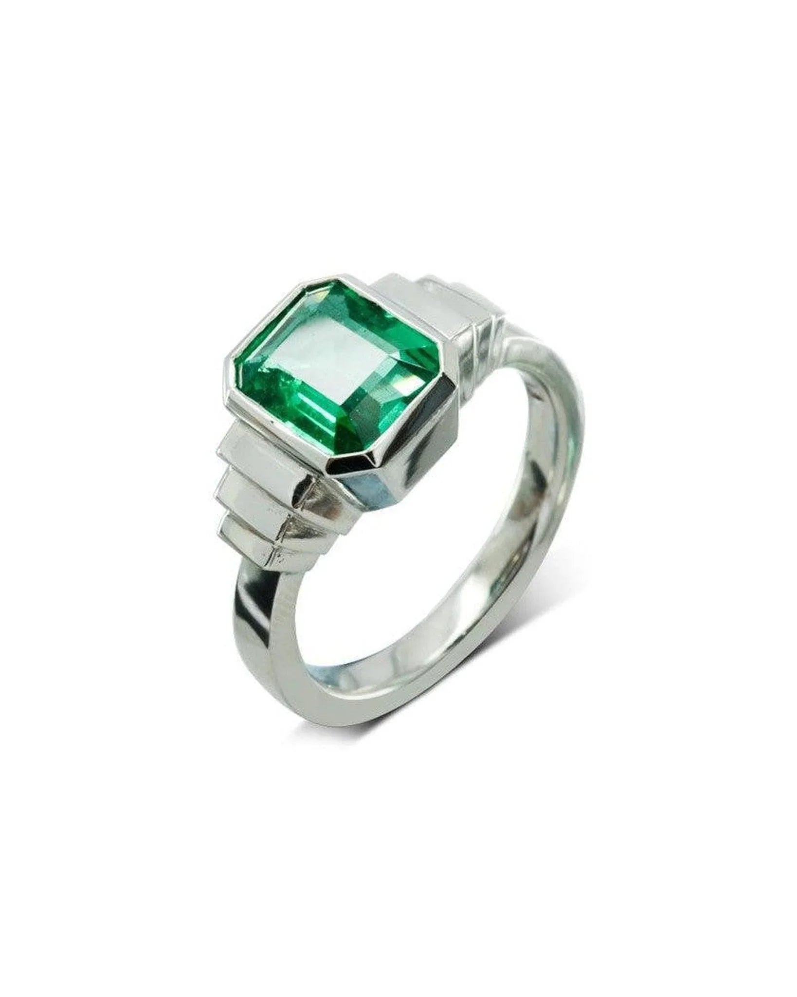 Art Deco Emerald Platinum Dress Ring Ring Pruden and Smith