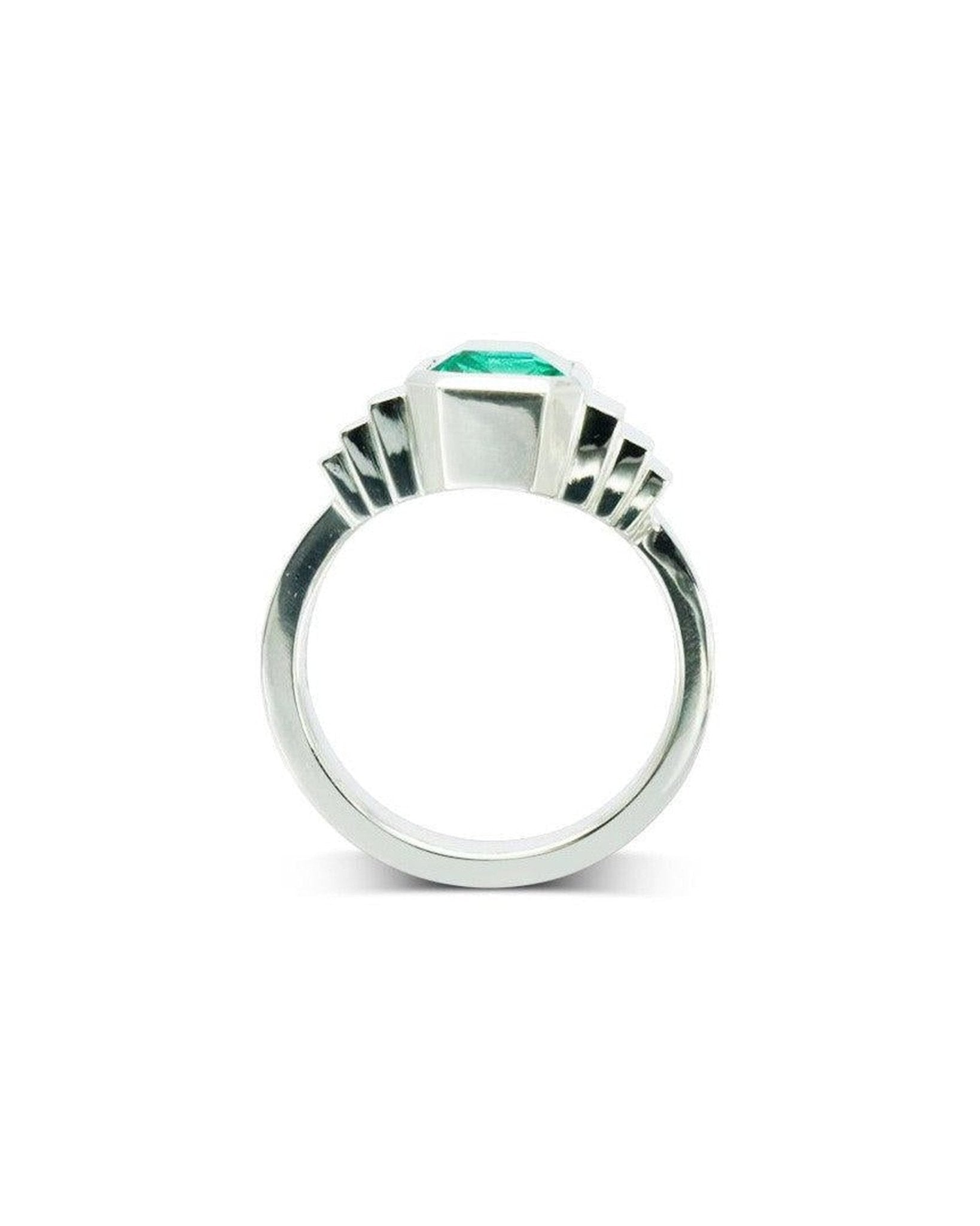 Art Deco Emerald Platinum Dress Ring Ring Pruden and Smith