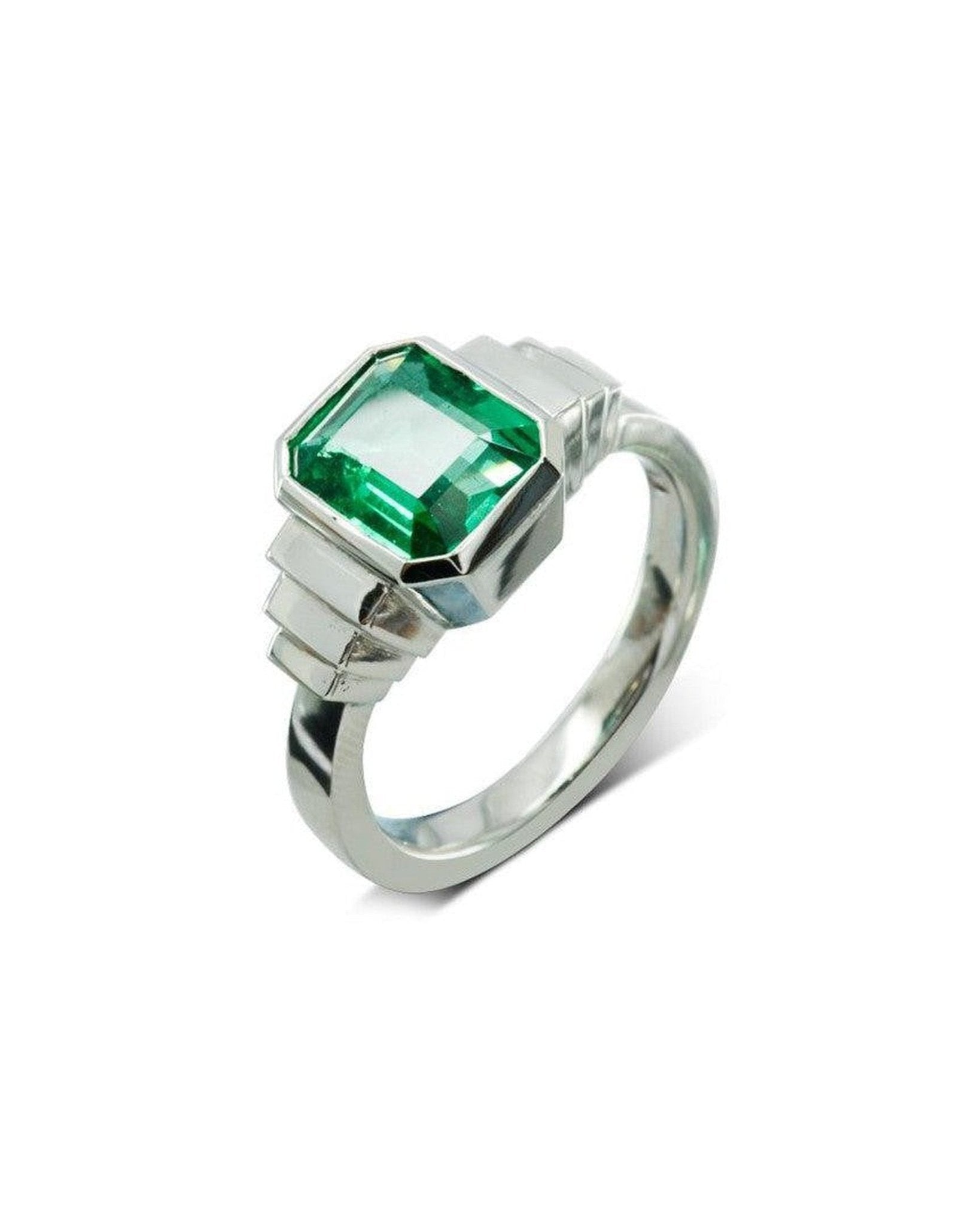 Art Deco Emerald Platinum Dress Ring Ring Pruden and Smith
