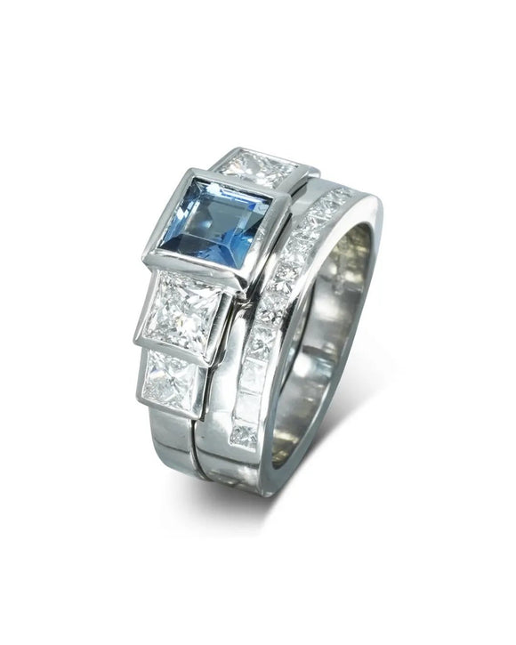 Art Deco Princess Cut Aquamarine Engagement and Wedding Ring Ring Pruden and Smith