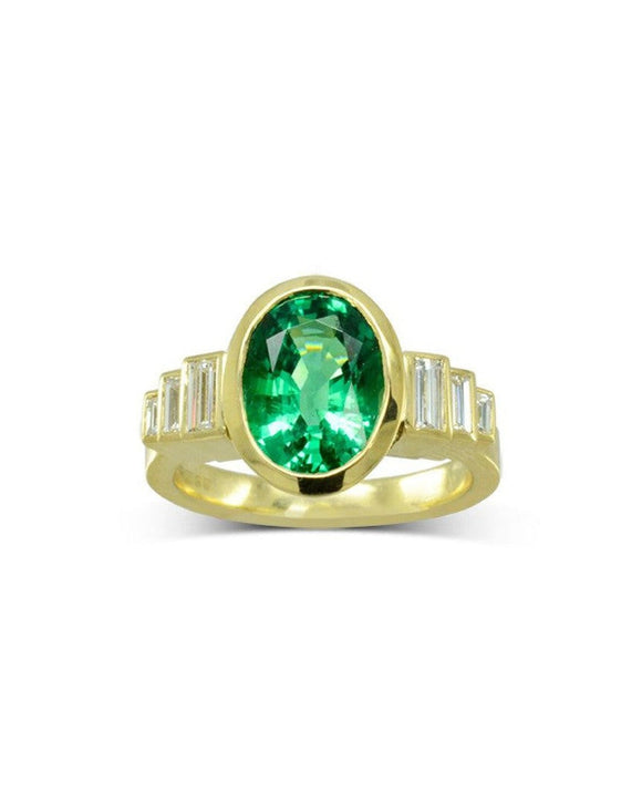 Art Deco Yellow Gold Oval Emerald Dress Ring Ring Pruden and Smith