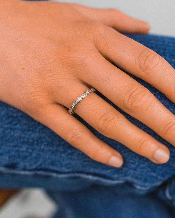 Baguette Cut Gemstone and Diamond Eternity Ring Ring Pruden and Smith