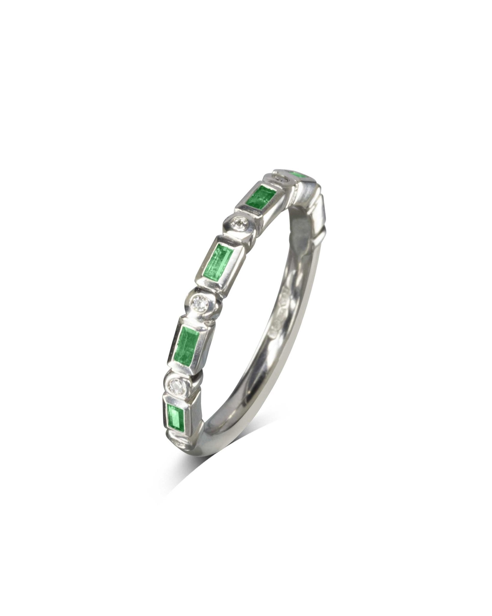 Baguette Cut Gemstone and Diamond Eternity Ring Ring Pruden and Smith