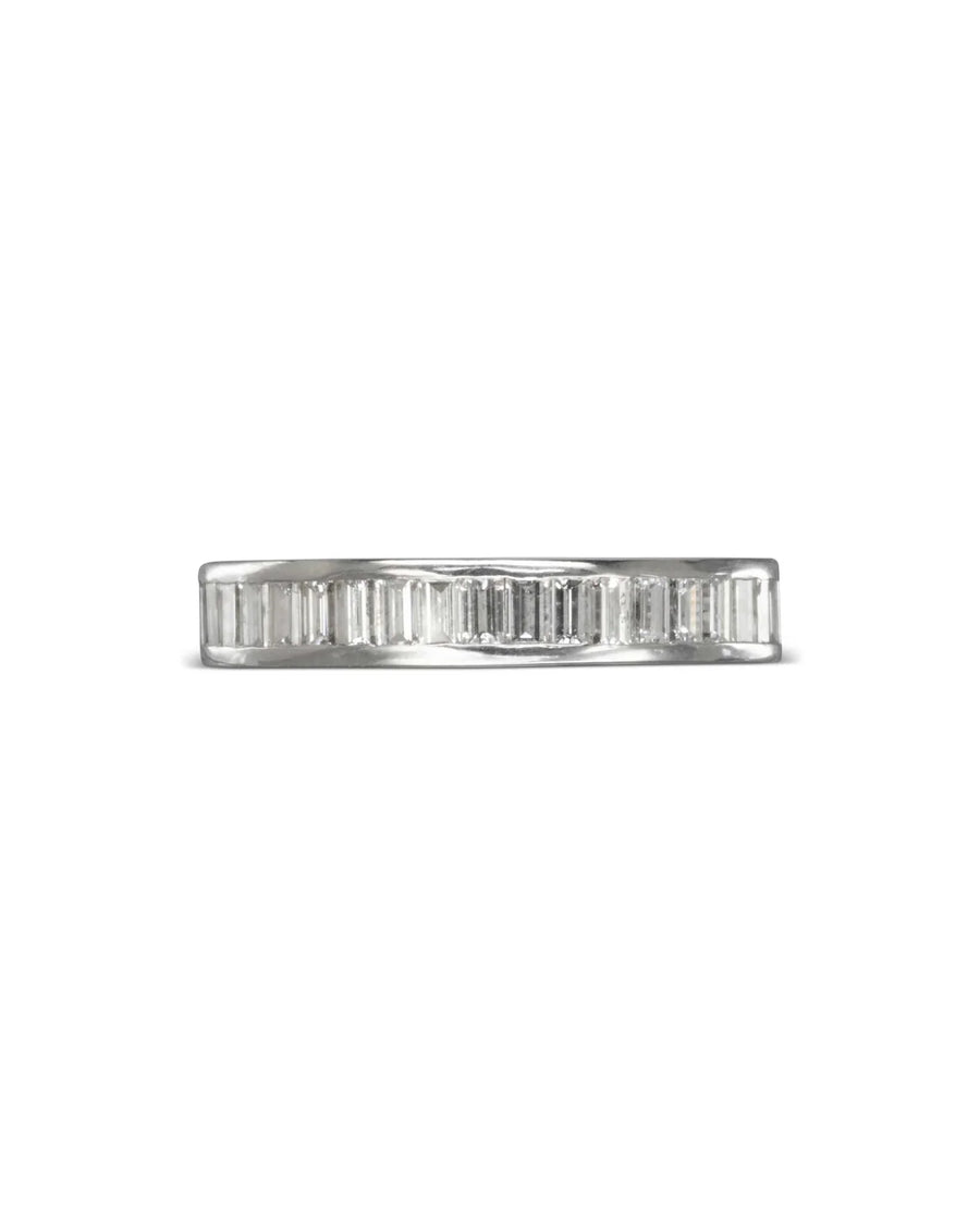 Platinum ring with baguette diamonds.