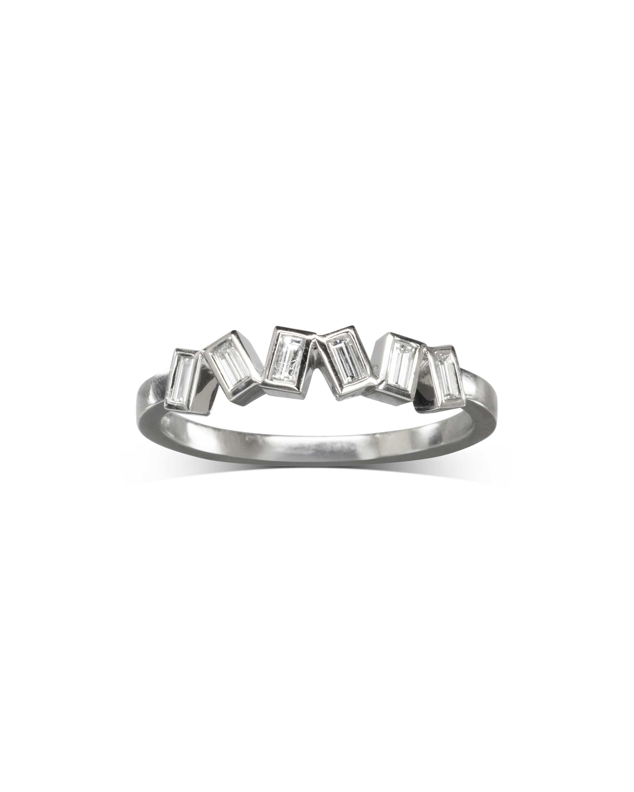 Unique Offset Baguette Diamond Half Eternity Ring Pruden and Smith