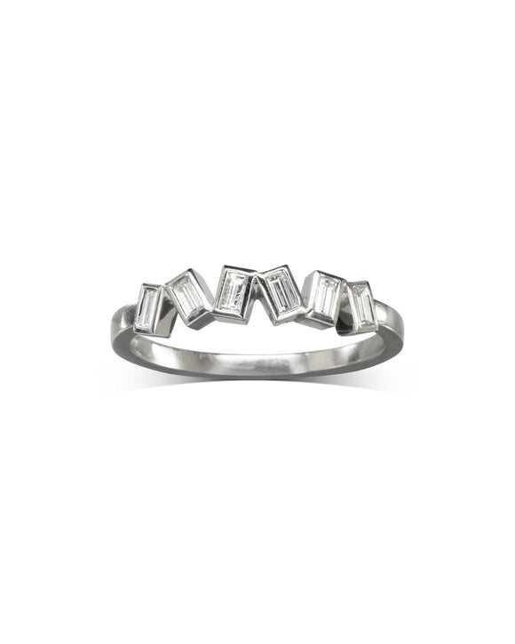 Unique Offset Baguette Diamond Half Eternity Ring Pruden and Smith