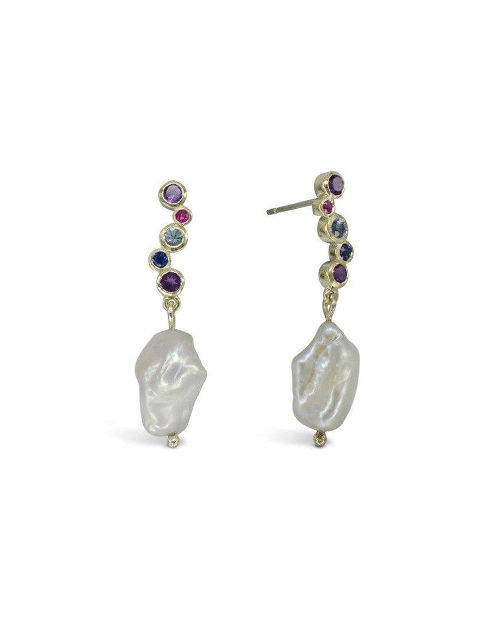 Baroque Pearl and Sapphire Drop Earrings Earrings Pruden and Smith