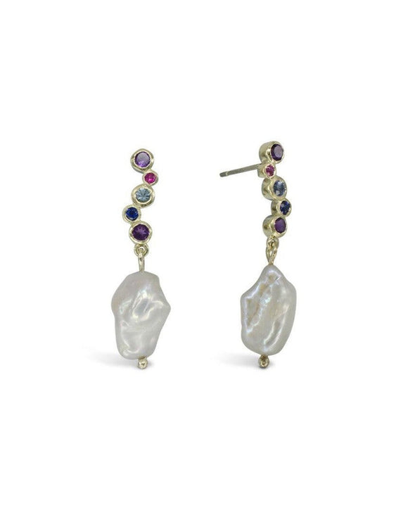 Baroque Pearl and Sapphire Drop Earrings Earrings Pruden and Smith