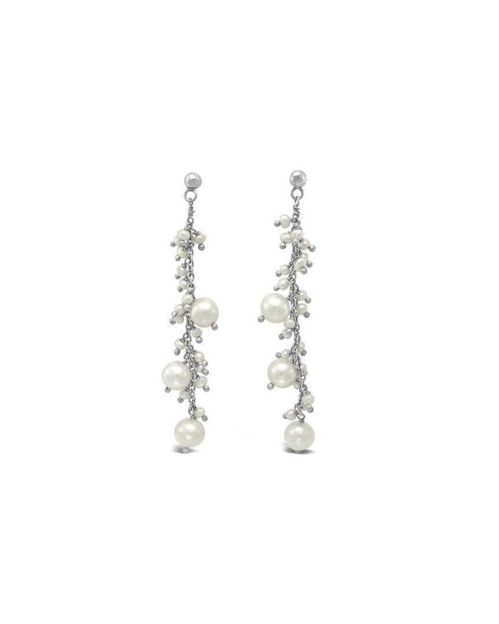 Beaded Pearl Silver Chain Dangly Earrings Earrings Pruden and Smith