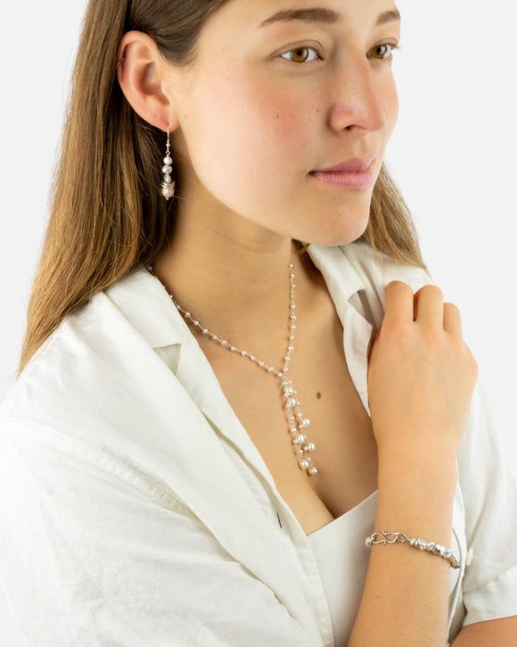 Beaded Pearl Silver Gilt Tassel Necklace Necklace Pruden and Smith