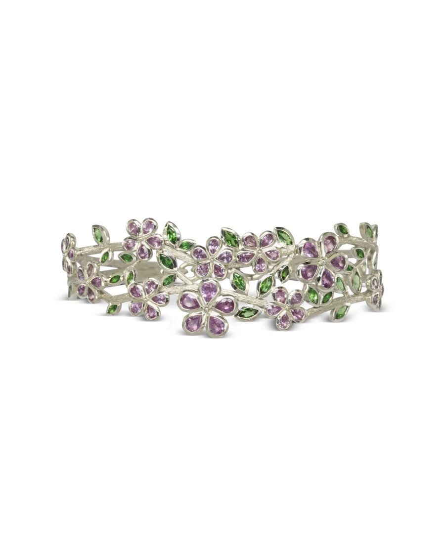 Bespoke Cherry Blossom Bangle with Sapphire Bangle Pruden and Smith